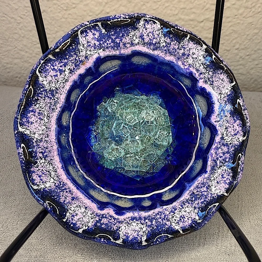 Trinket Dish - Fused Glass Art Pottery Purple/Blue Dish - USA, Down To Earth - Picture 12 of 16